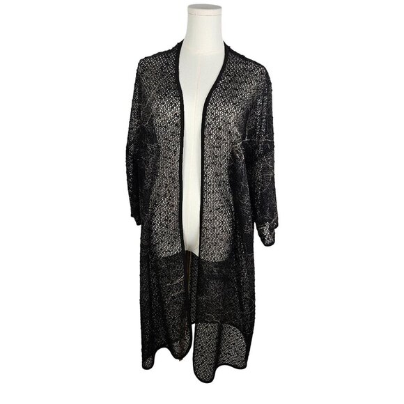 Clara Sunwoo Duster Cardigan XL Black Abstract Gold Mesh Sequin Embellished - Picture 2 of 12